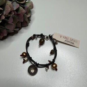 PEYOTE BIRD Free Spirit Bracelet Black Leather Sterling Silver Women's OS NEW
